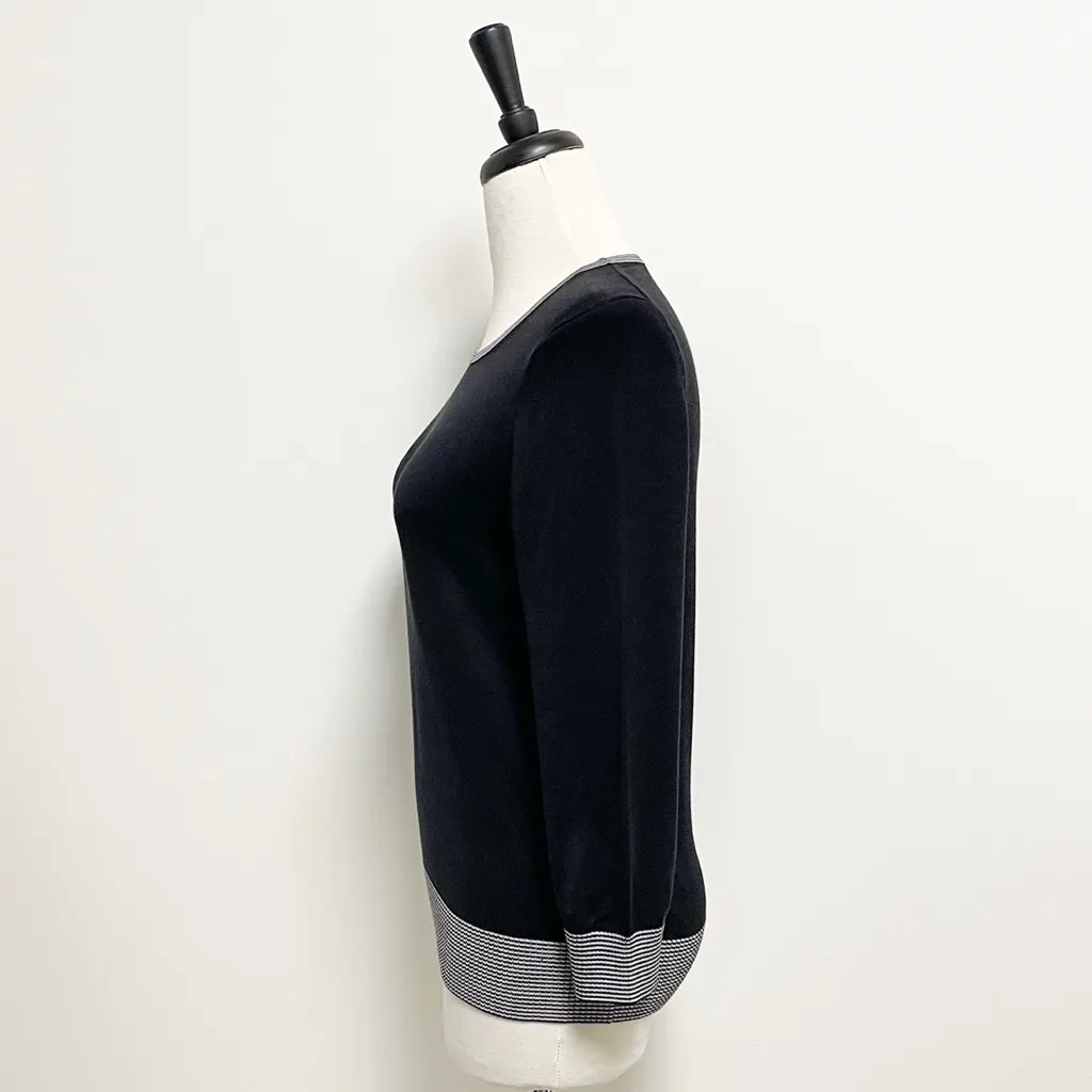 Brooks Brothers Black Gray Knit Silk Top Blend Large Stripe 3/4 *Runs Small - Image 5