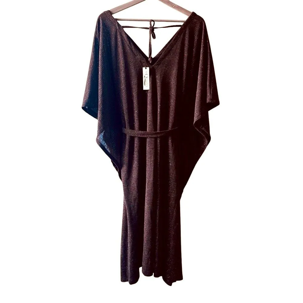 AcQuarela brown sheer kaftan dress large NEW gold metallic beach cover - Image 2