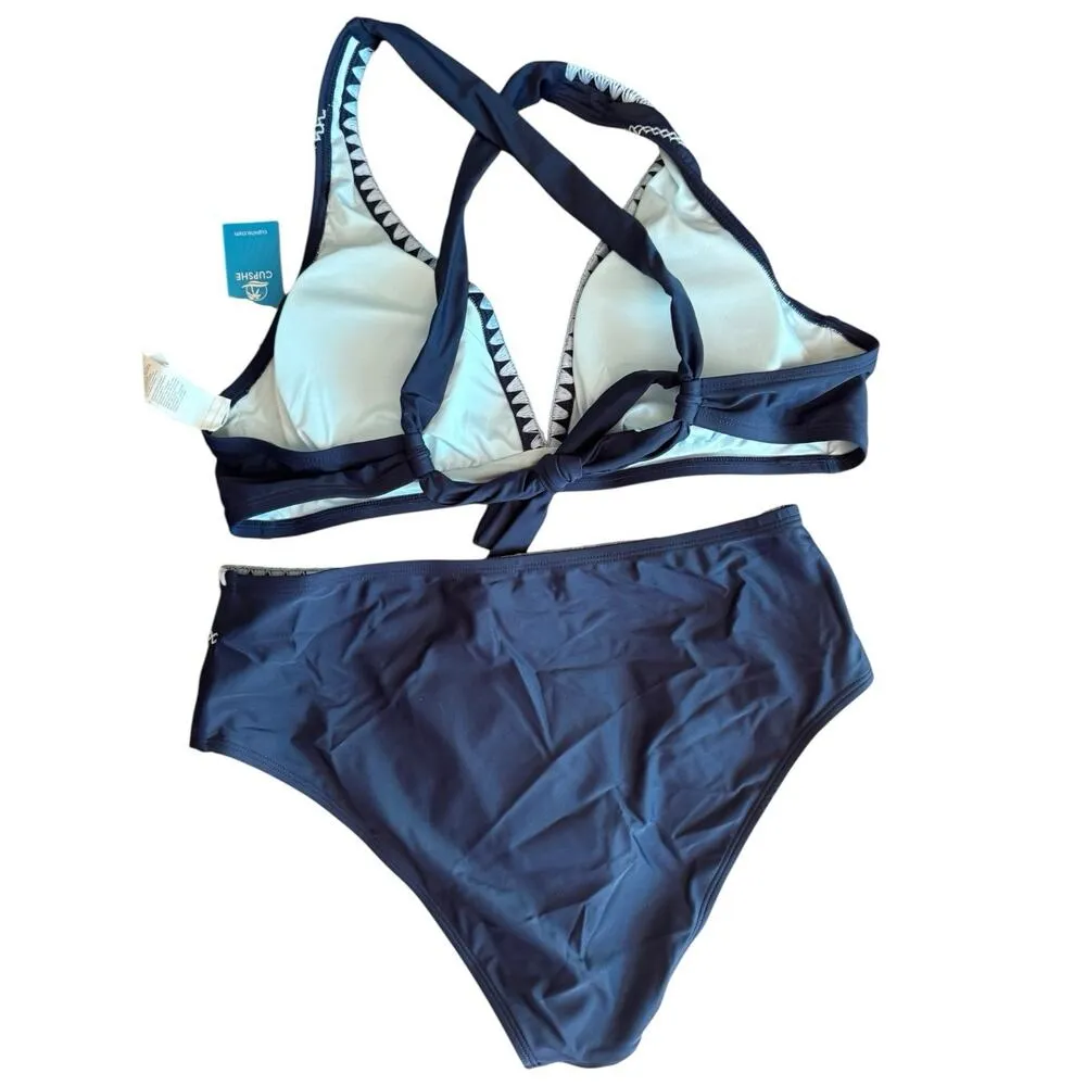 NWT Cupshe Columbia Coast Shell Stitch Triangle Bikini Swimsuit Blue Size Large - Image 5