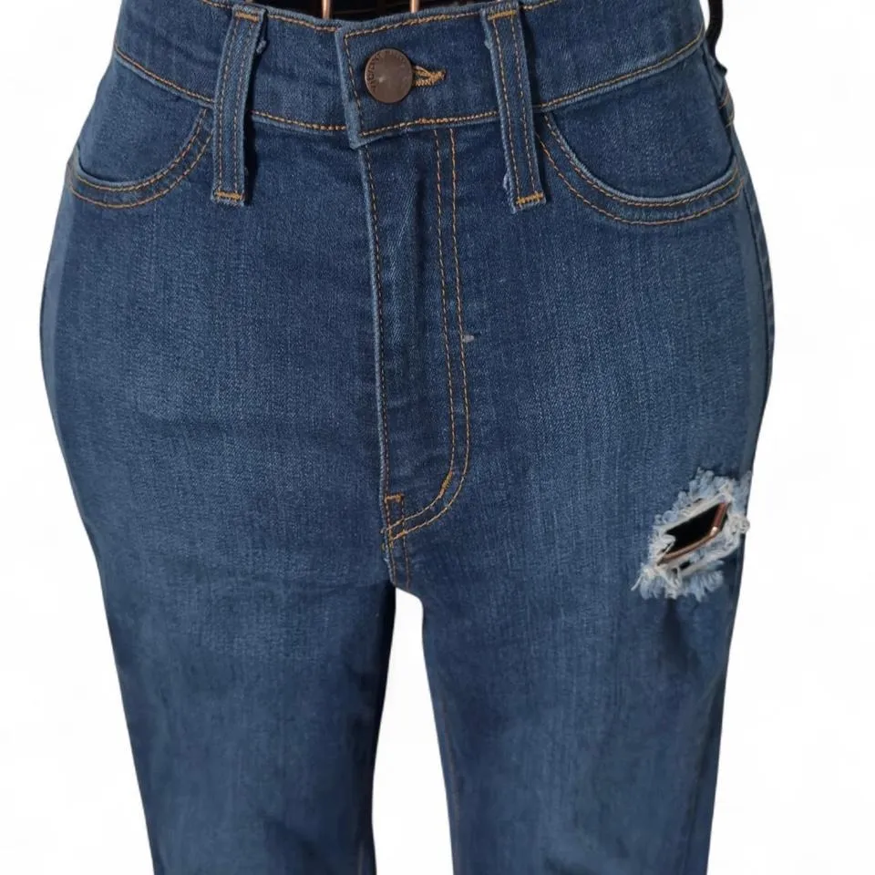 Vibrant M.I.U. Distressed Flare Jeans – Size 3 (25) – Dark Wash High Rise Blue - Image 6