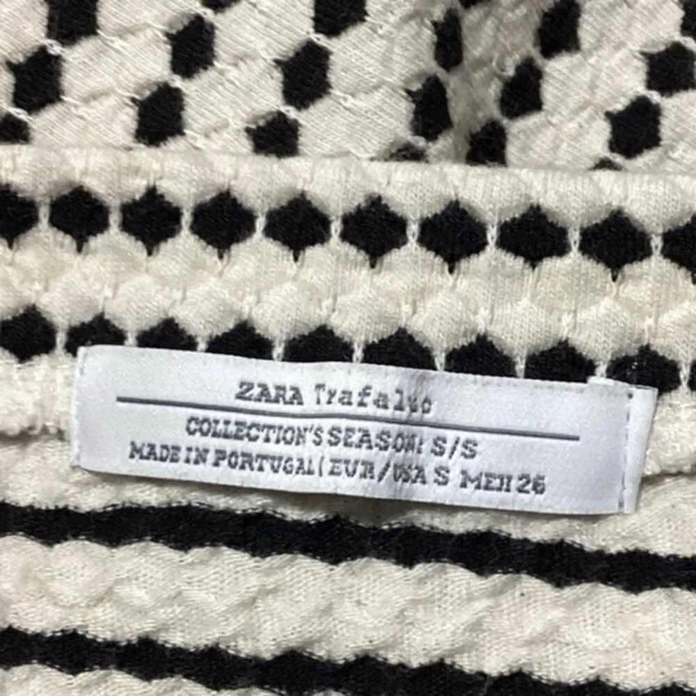 & Other Stories White Black Knit Argyle Crew Neck Short Sleeve Crop Top Size S - Image 3