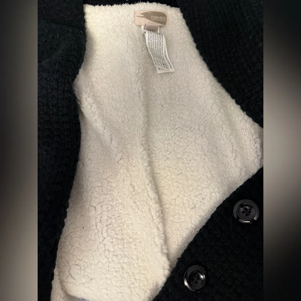 Forever 21 Festive Reindeer Sherpa Lined Cardigan Black Sweater Women’s M - Image 6