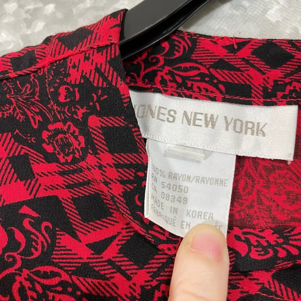 Jones New York Vintage 80's Red Buffalo Check Floral Top - Size 6 - Long Sleeves - Image 5