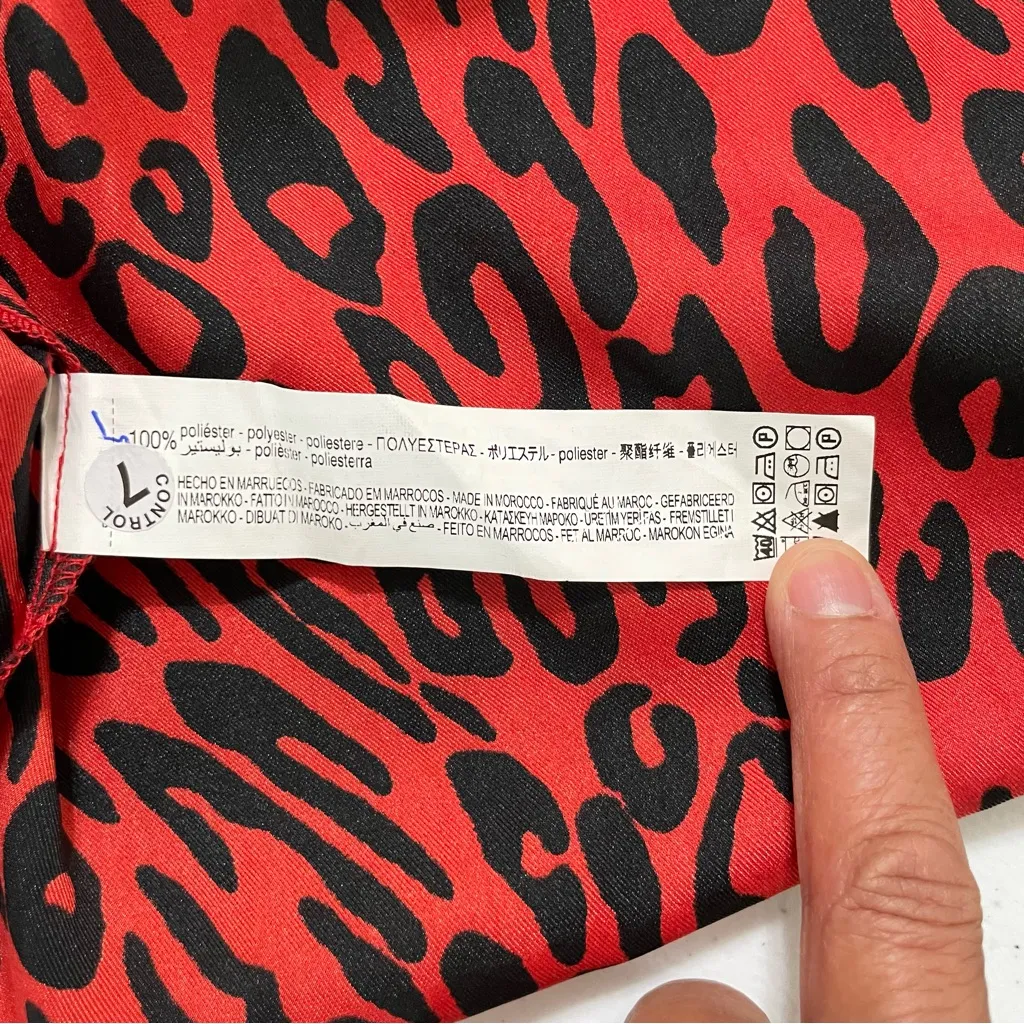 Zara Woman Red Leopard Print Midi Dress Animal Print Long Sleeve XL - Image 11