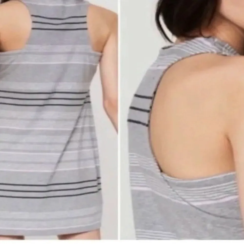 Loft  gray black and pink racerback striped tank dress size small - Image 3