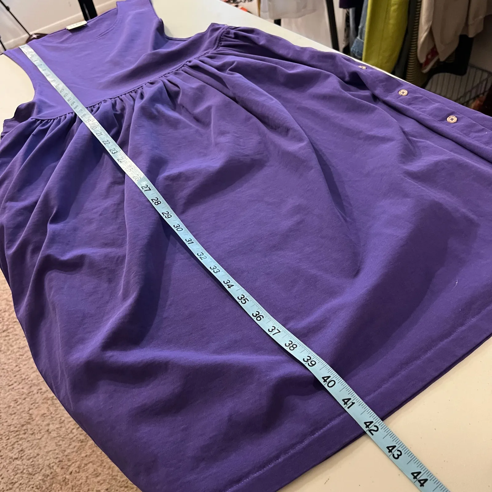 L.L. Bean USA Purple 100% Cotton Overall Jumper Dress Size Large Button Sides - Image 10