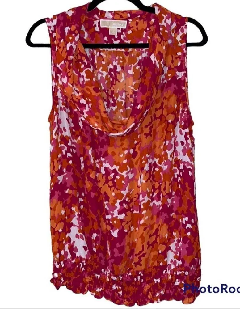 Michael Kors large bright tank sheer lightweight sleeveless elastic FLAW Orange - Image 7