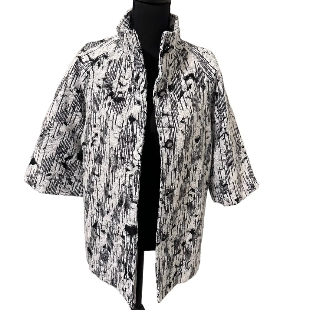 Peck & Peck Jacket Womens‎ Small 3/4 Sleeve White & Black Pocket Sequins New - Image 2