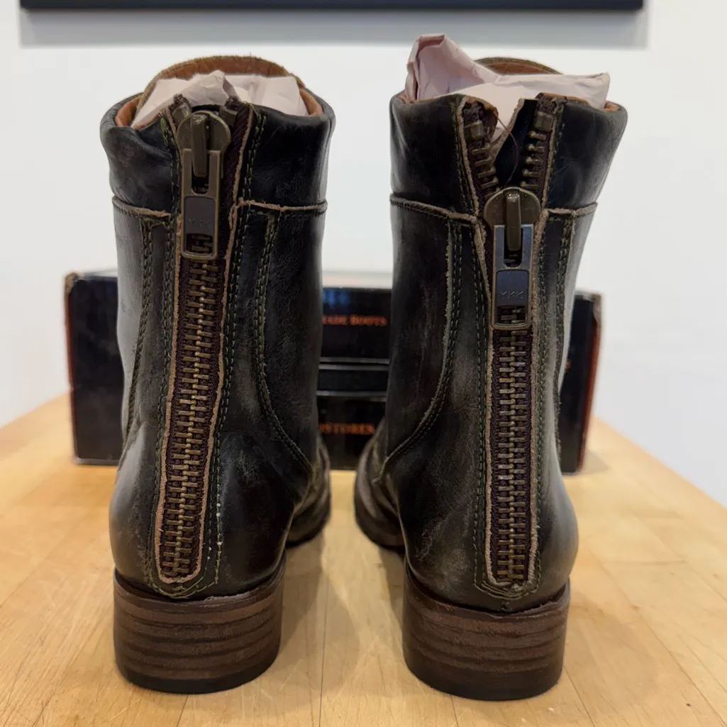 Freebird Liverpool Leather Combat Boots Ankle Booties Olive Distressed Size 8 Black - Image 6