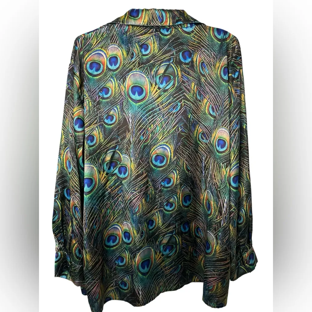 Nasty Gal Satin Peacock Feather Print PJ Top - Image 2