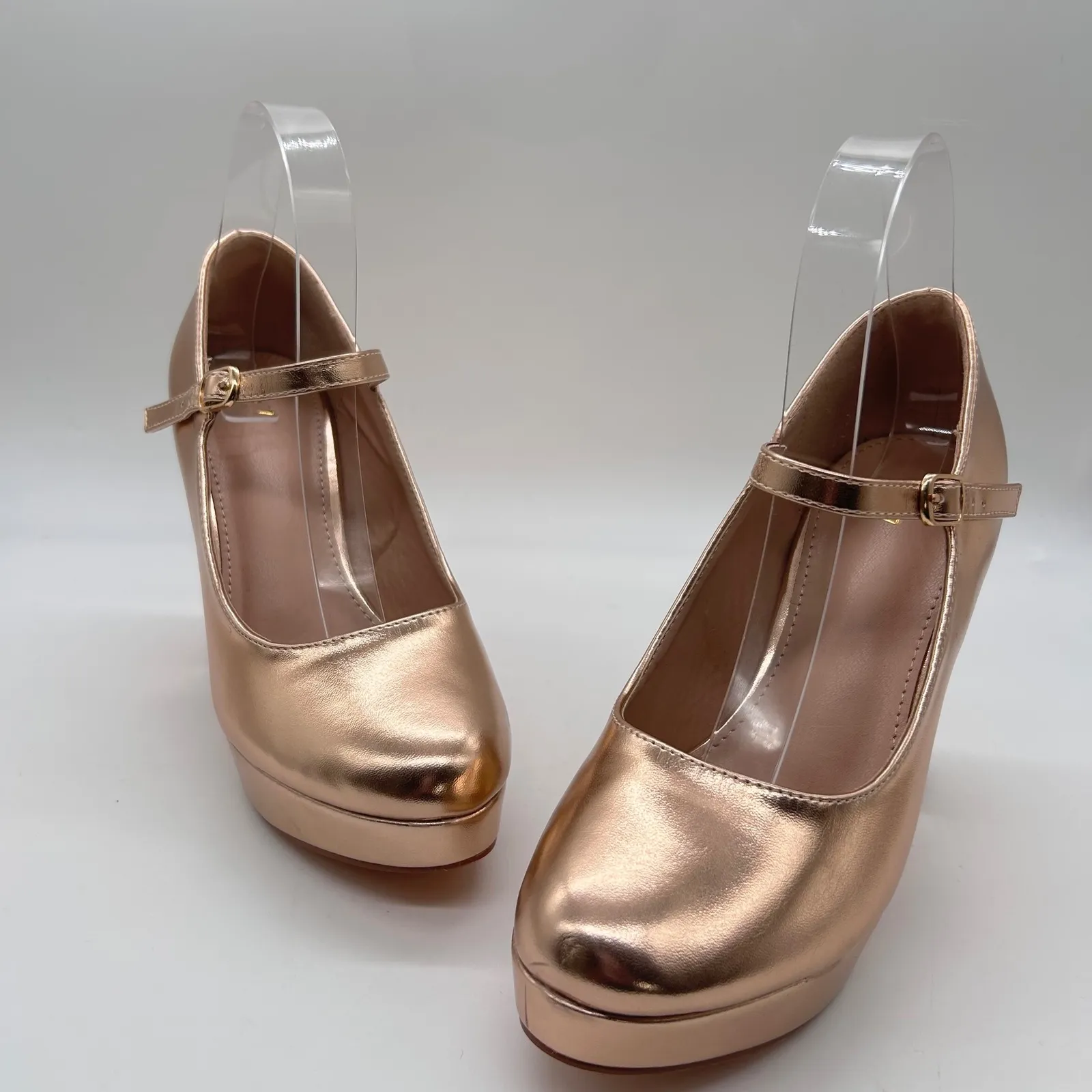 Perphy Mary Jane Platform Heels Womens 7 Rose Gold Chunky Block Heel‎ Pumps - Image 4