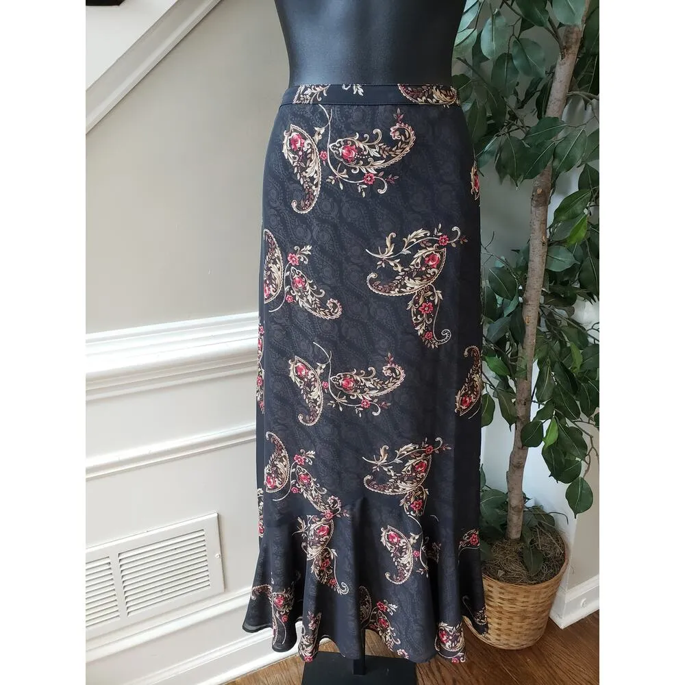 Emma & James 3 Piece Skirt Suit Women Size 14 Black Floral Collar Button Front - Image 3