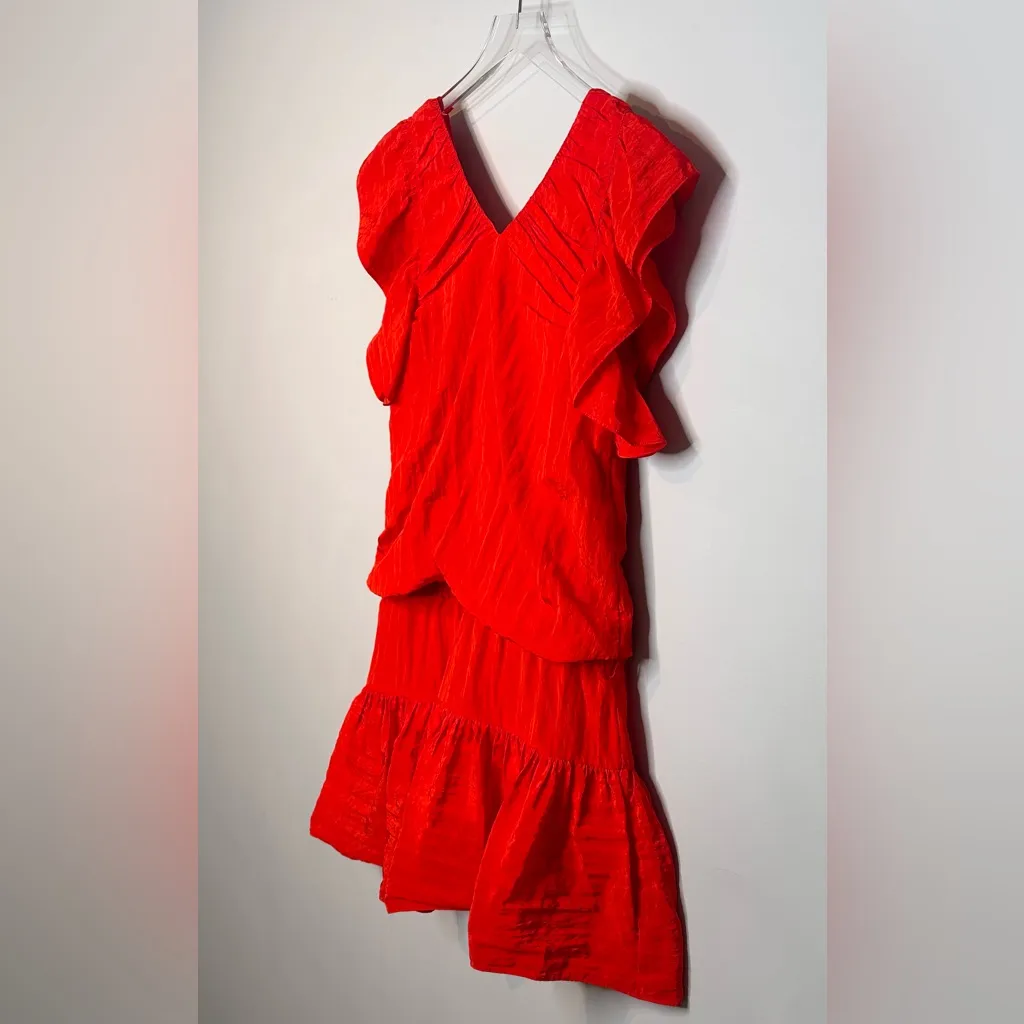 Victoria Beckham Bright Red Crinkle Parachute Drop Waist Mini Dress - Image 8