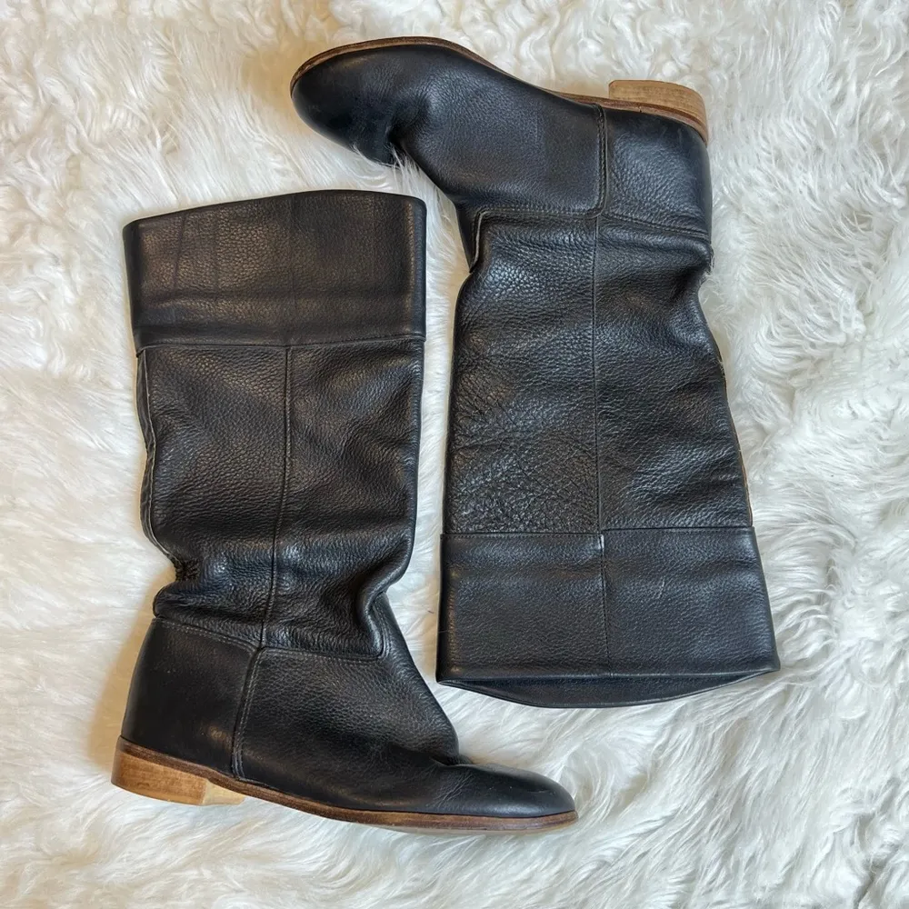 Vintage leather Tall Boots Woman’s Size 10 Black Textured - Image 2