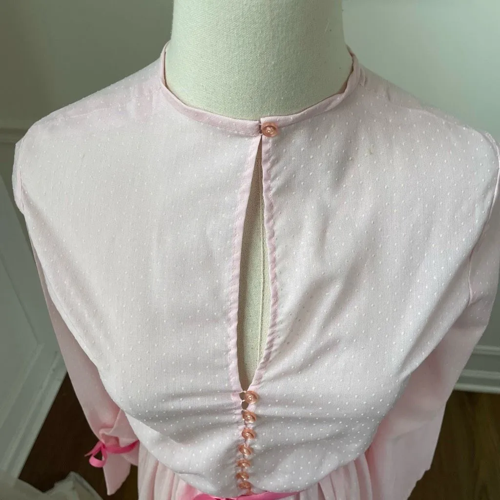 Vintage Sexy Sweet Keyhole Front Midi Dress Pink Dot XS - Image 5