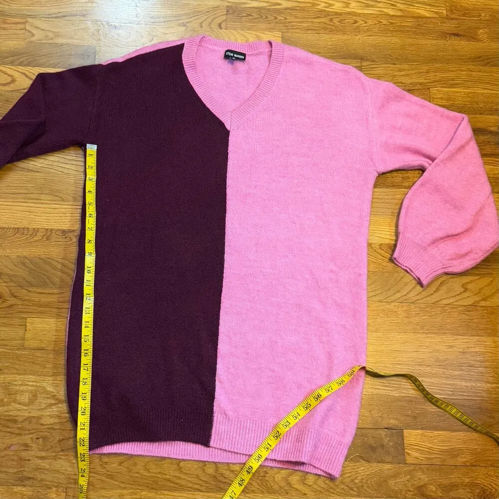 Womens Small Pink Purple V-neck Long Sleeve Knit Sweater Dress Mini - Image 4
