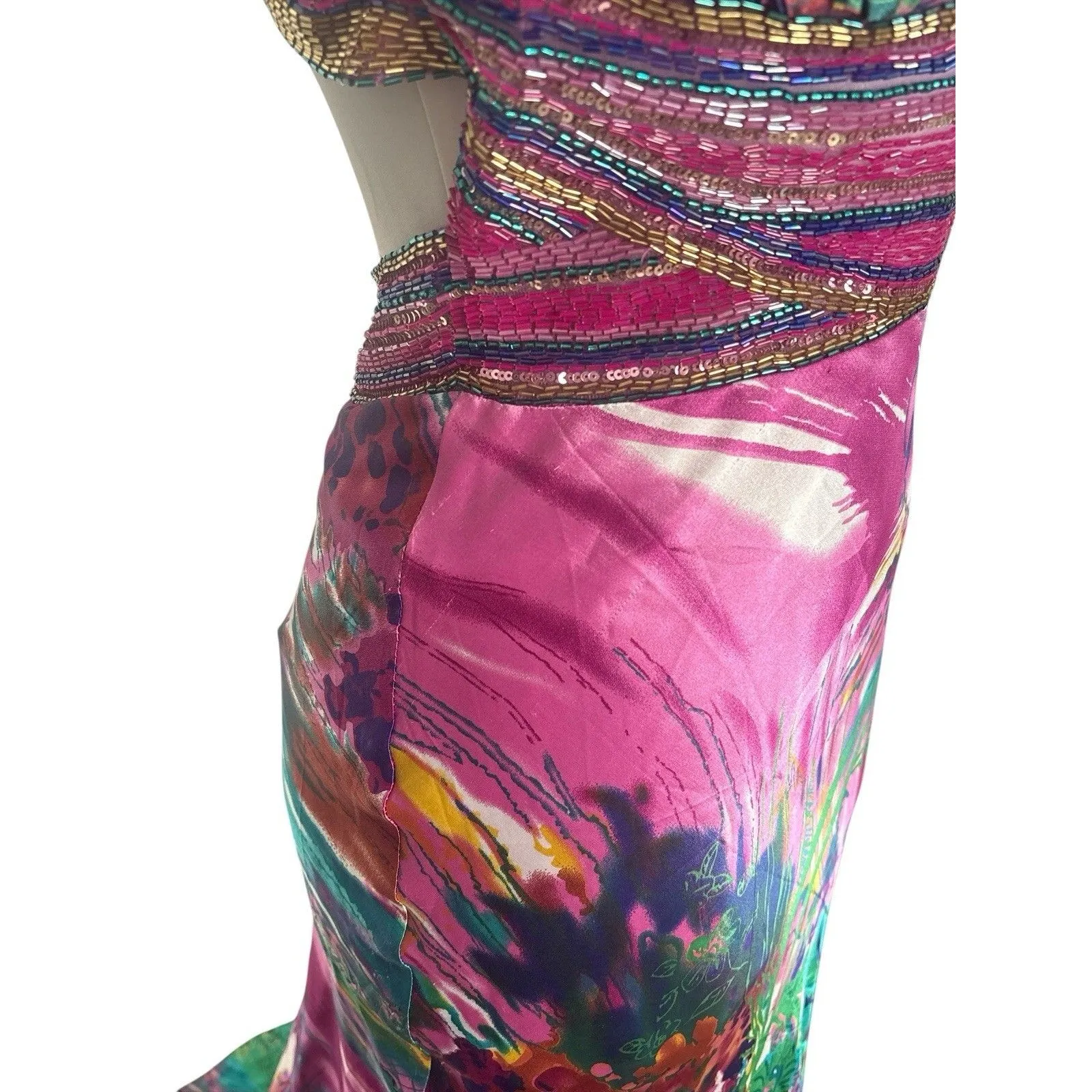 David’s‎ Bridal Pink Floral Watercolor Mermaid Prom Dress Back Detail Size 1/2 - Image 7