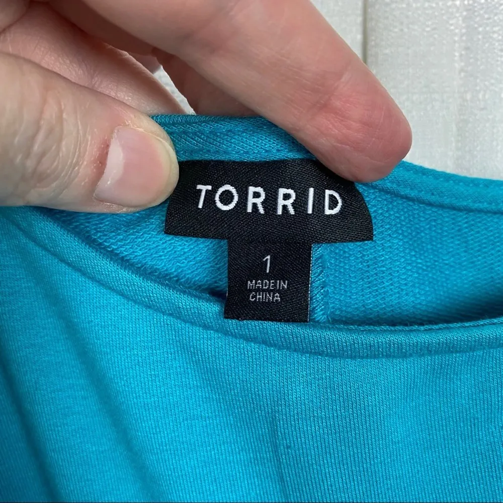 Torrid Teal Blue Off Shoulder French Terry T-Shirt Dress Sz.1 - Image 8