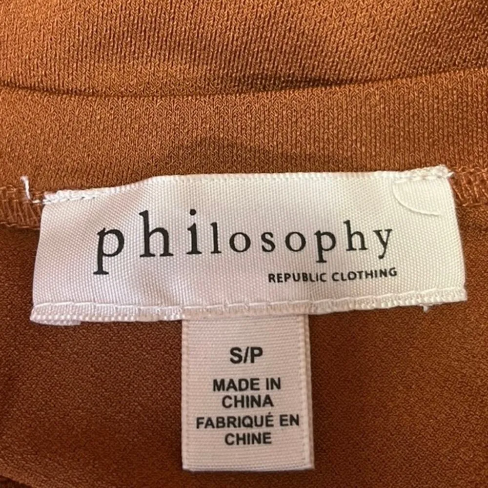 Philosophy Women's Brown Knit Short Puff Sleeve V-Neck Blouse Sweater Top Size S - Image 4