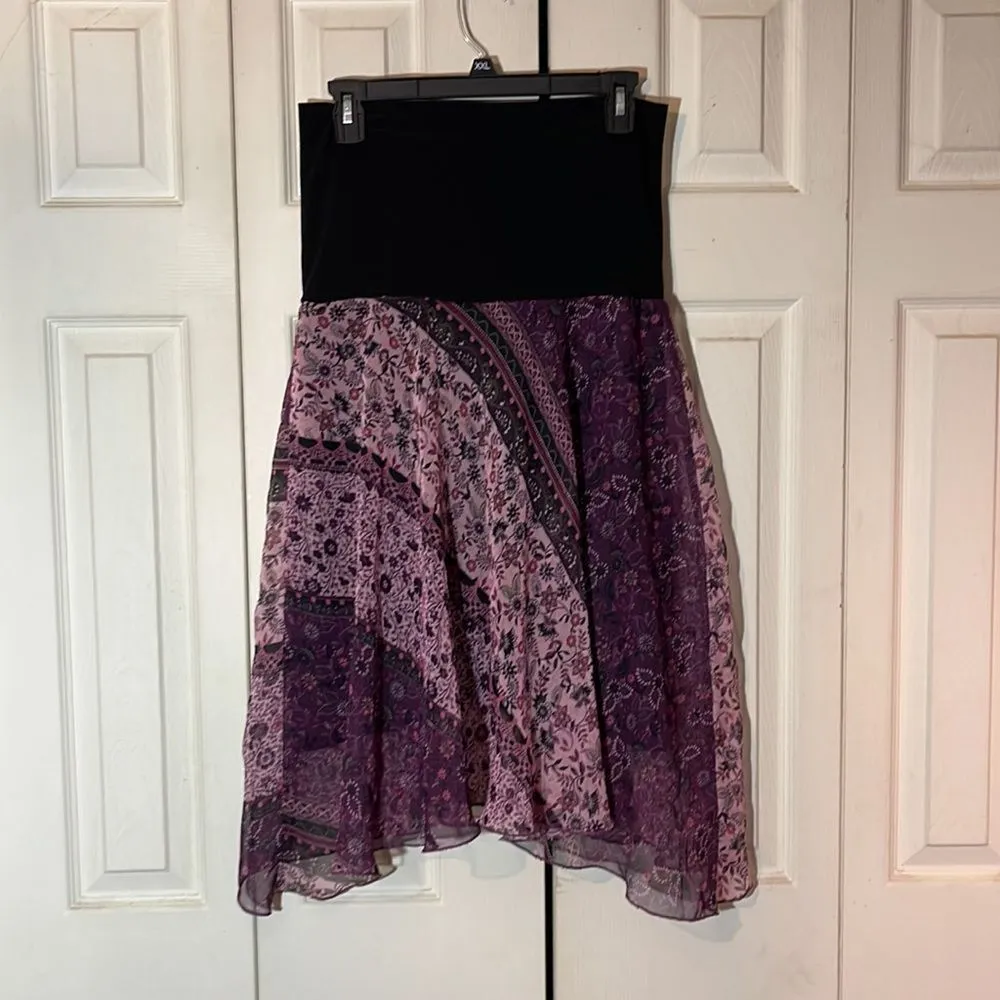 Luna Chix Purple Pattern Block Floral Asymmetrical Hemline Skirt Large Jrs L Size undefined - Image 9
