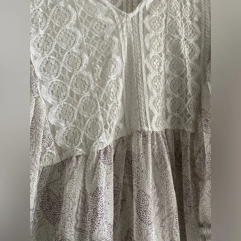 Shyanne  Lace Sheer Paisley Peasant Bohemian Smock Style Tunic Blouse XL - Image 5