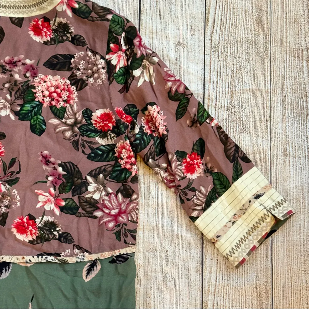 JOHN MARK Open Front Kimono Cardigan Boho Floral Size Medium Women Shirt Top - Image 14
