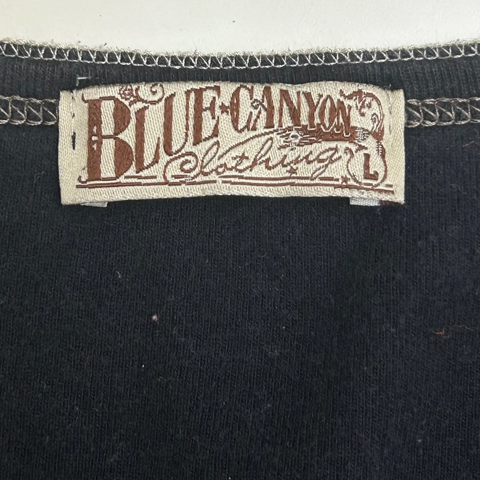 Y2K Blue Canyon Sz L Black Venice Italy Henley Shirt Vintage Bling Whimsygoth Size L - Image 5