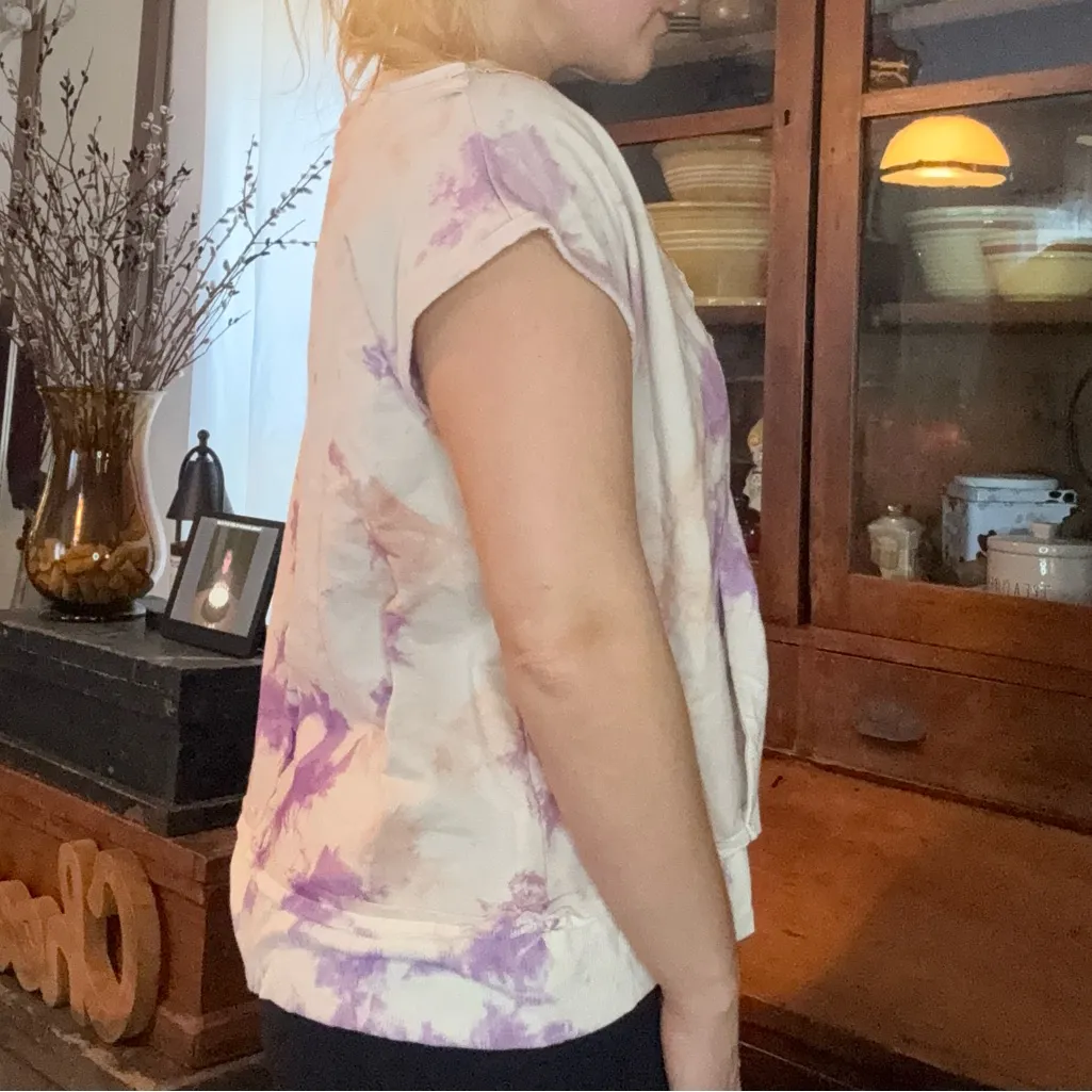 POL Tie-Dye Purple and Cream Cross Over Pullover Small - Image 4