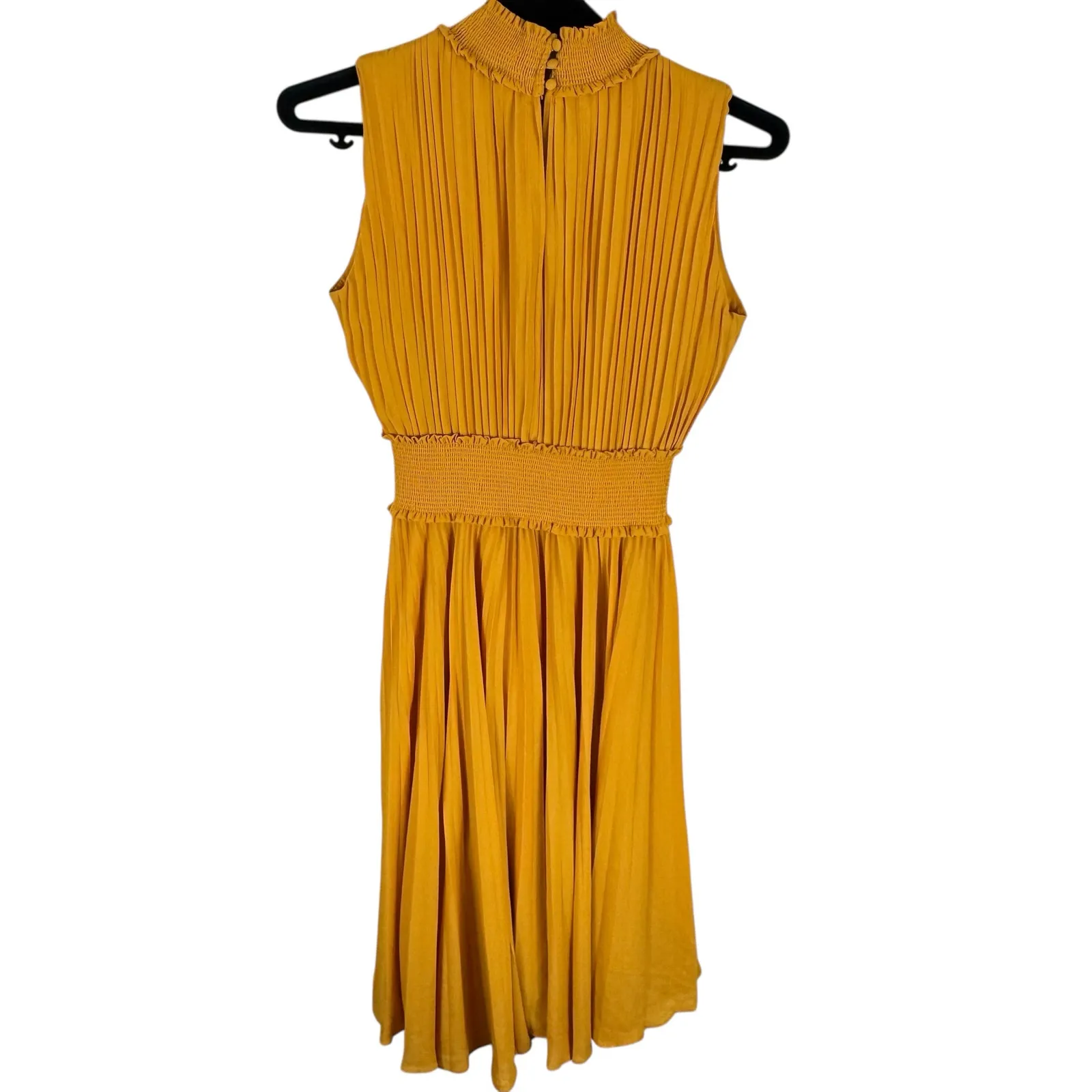 Nanette‎ Lepore Mustard Yellow Accordion Sleeveless Knee Length Dress Size 4 - Image 3
