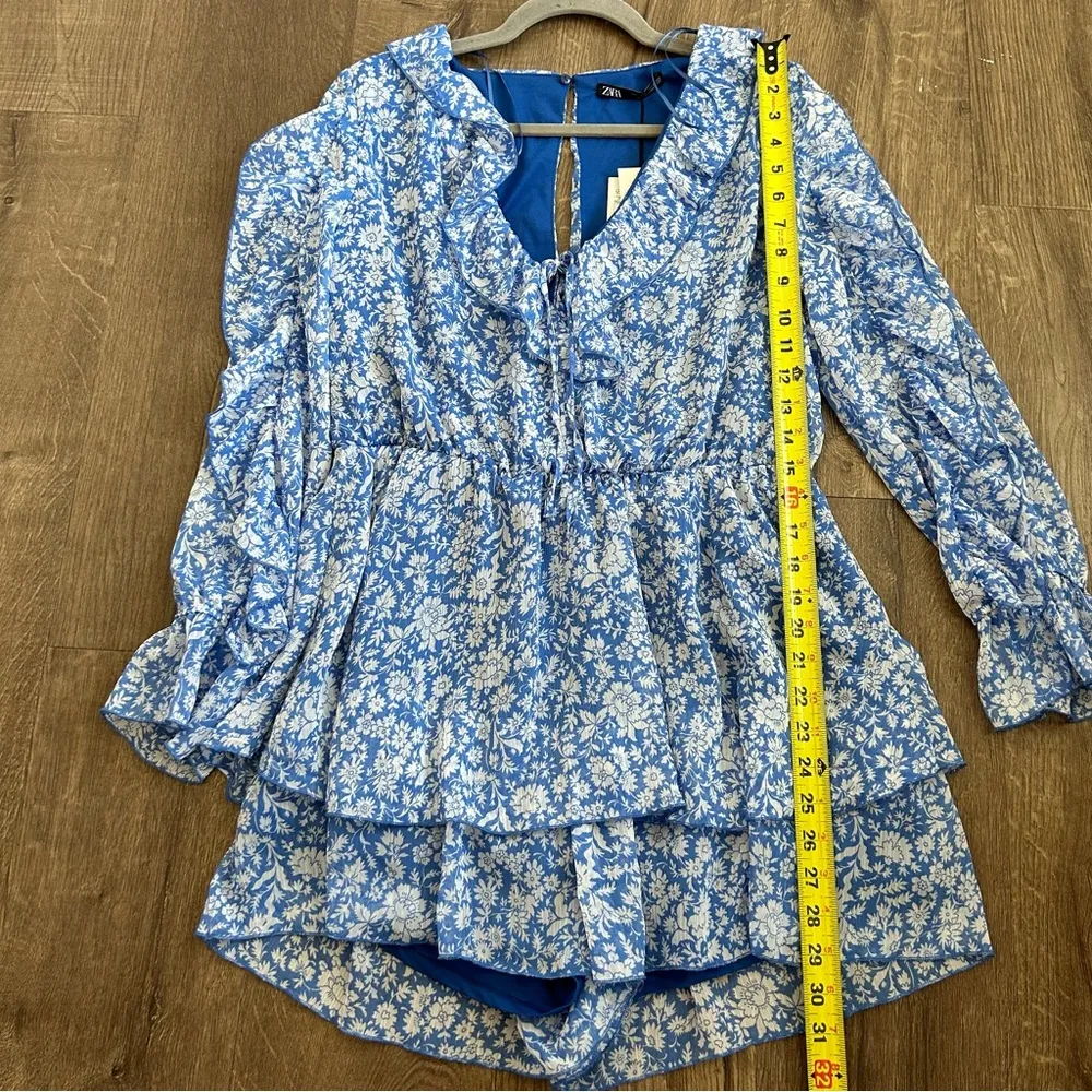 Zara Blue White Floral Ruffle Long Sleeve Short Romper NWT L - Image 10