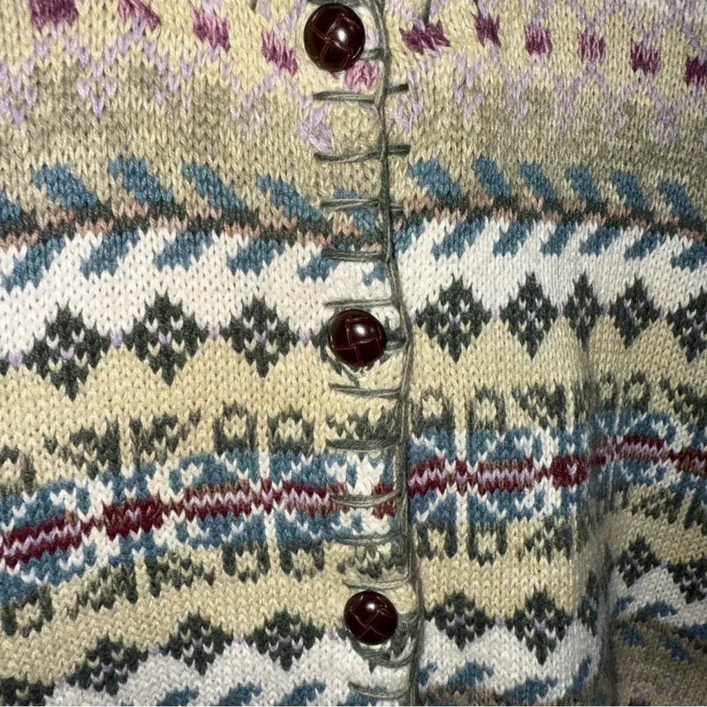 Tiara Intl Fair Isle Women's Multicolor Patterned Button Up Cardigan Vintage XL - Image 3