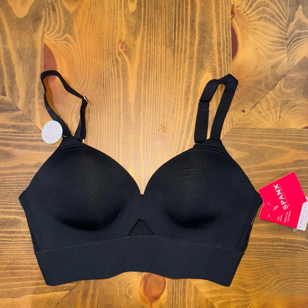 SPANX Black Mesh-panel Sports Bra XS Lightweight Stretch Jersey Athleisure Bra - Image 4