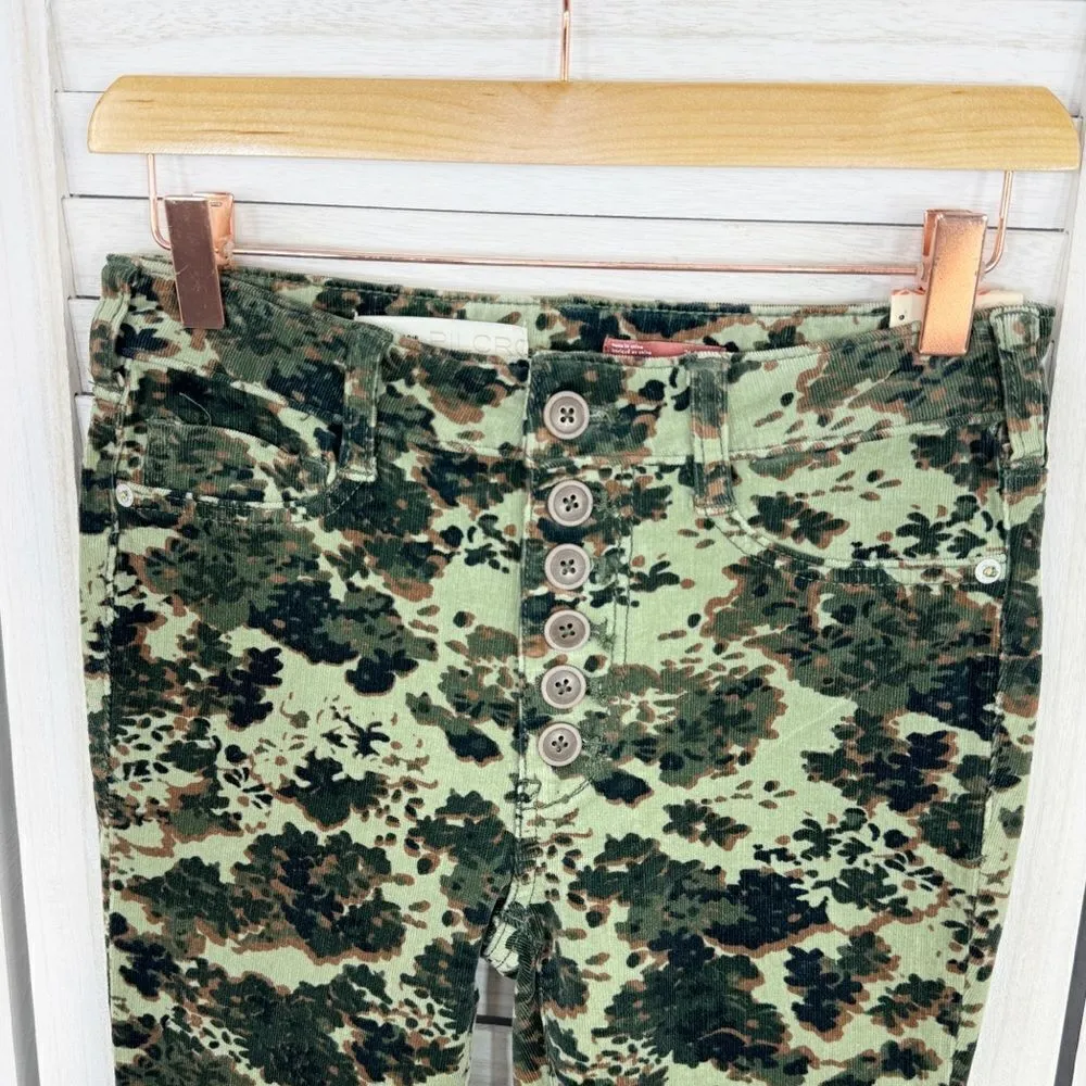 Anthropologie Pilcro Floral Camouflage High Rise Skinny Corduroy Pants Green 26P - Image 5