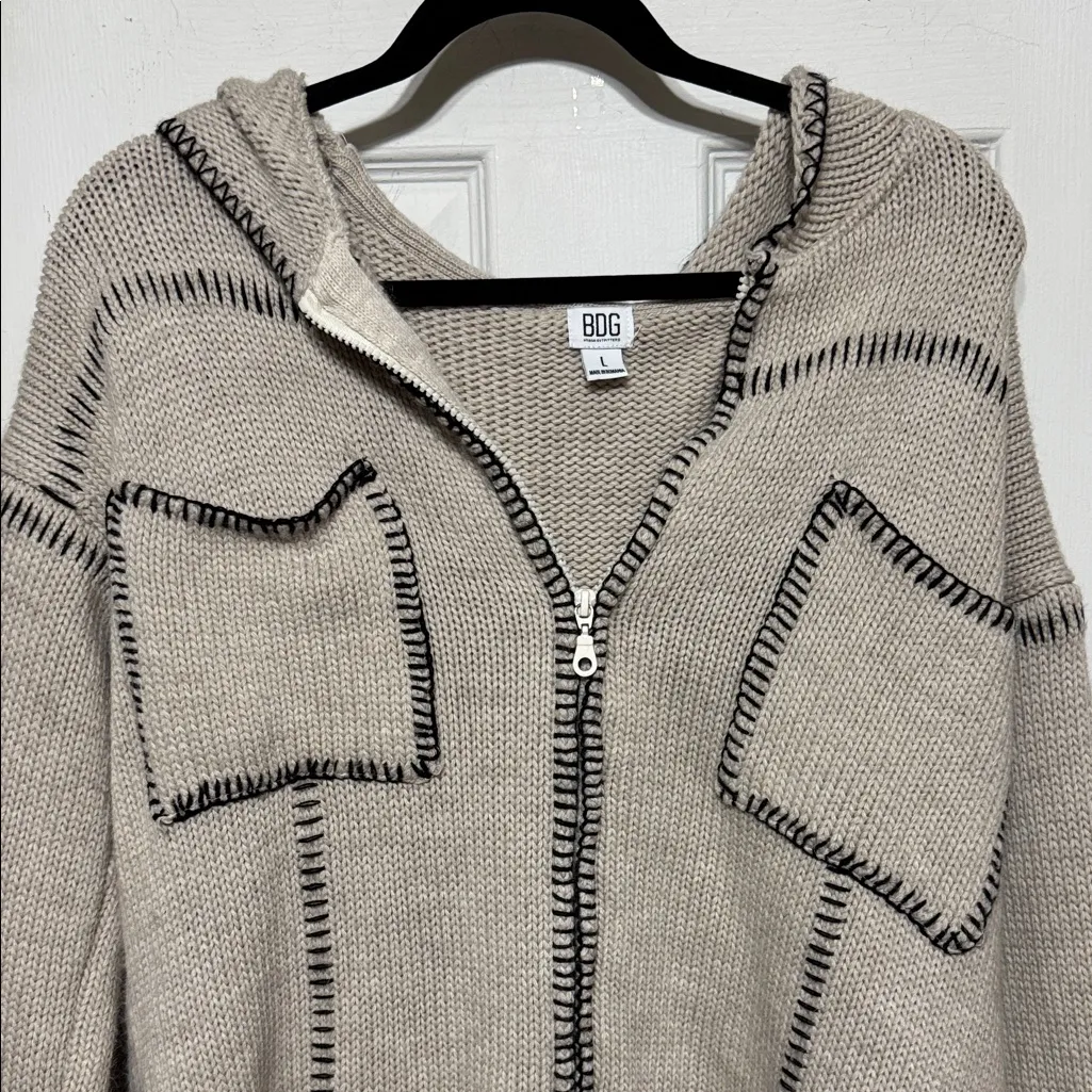 BDG Cream and Black Hooded Cardigan - Image 3