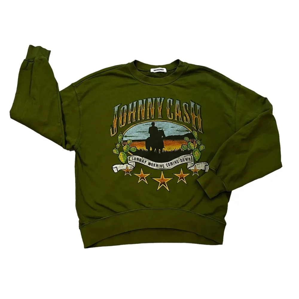Daydreamer Johnny Cash Sunday Morning Oversized Crew in Olive Green, Sz S - Image 11