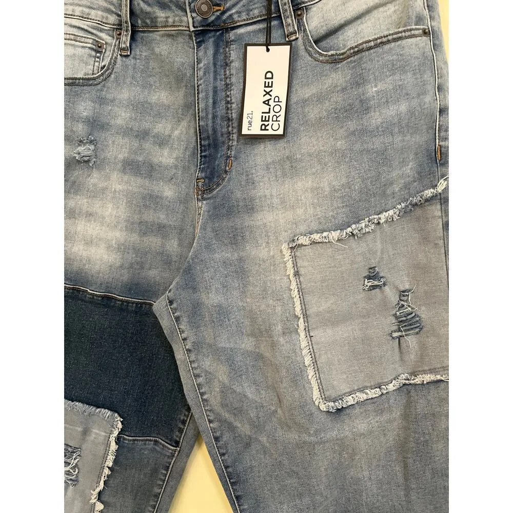 Rue21 Denim Jeans Premium Relaxed Crop Fit Tattered Distressed Supreme Flex 38 - Image 5