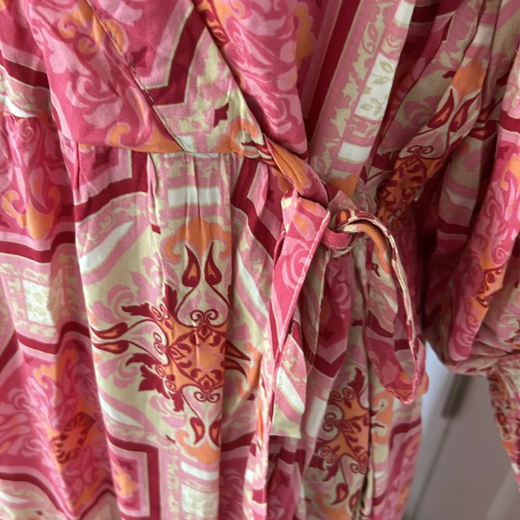 Lea Pink Printed Ruffle Trim Wrap Maxi Dress Size M - Image 8