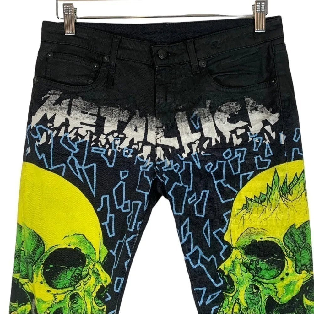 R13 Kate Low Rise Slim Straight Leg Limited Edition Metallica Jeans Size 27 - Image 4