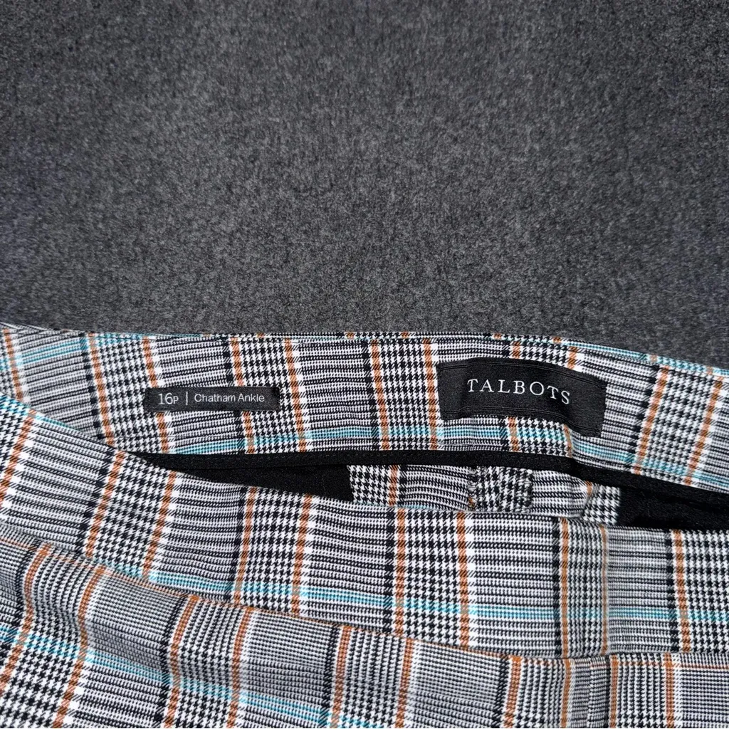 Talbots Chatham Ankle Pants 16 Petite Plaid Button Hem Slim Leg Side Zip Stretch - Image 7