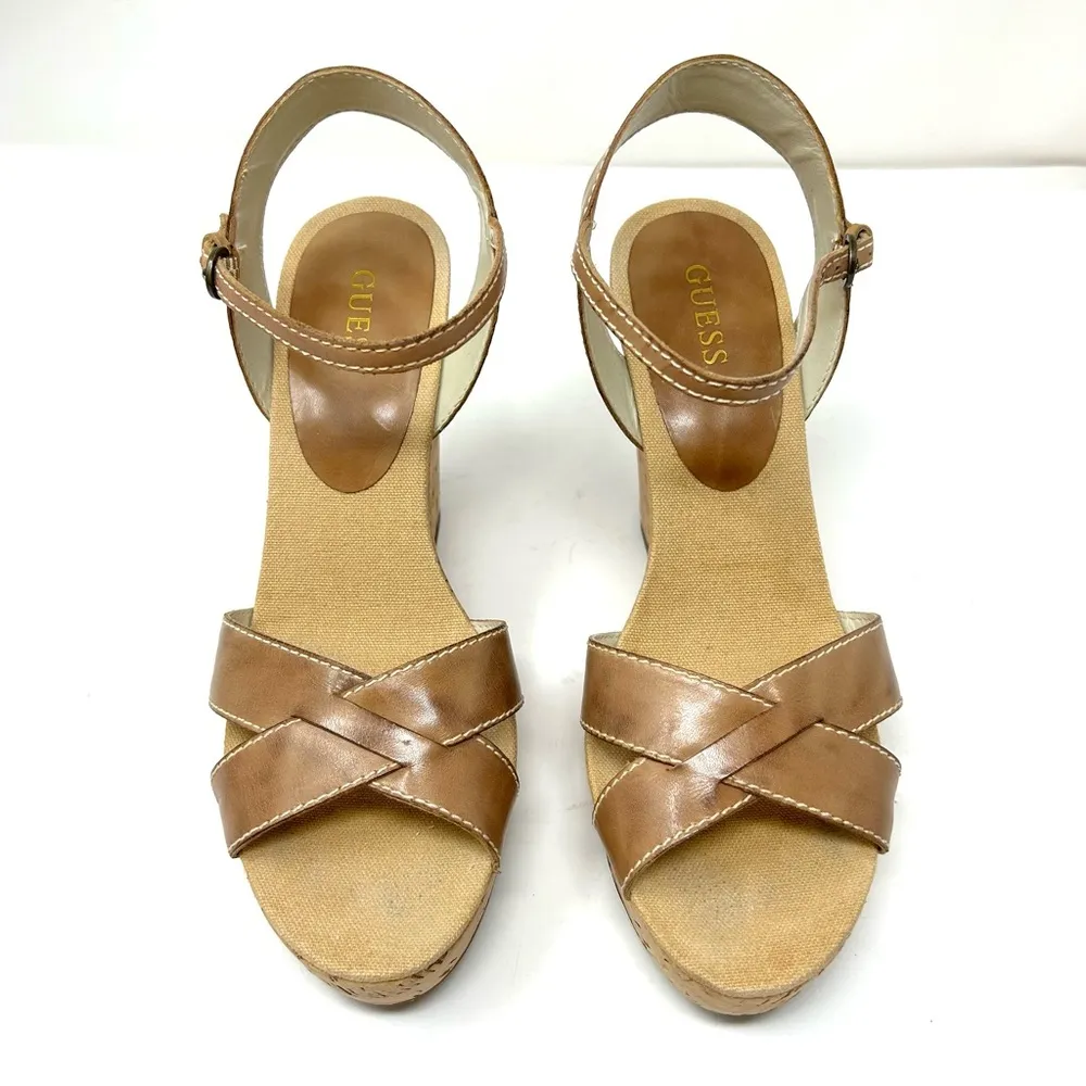 GUESS cork / leather wedge sandals, size 8.5 - Image 5