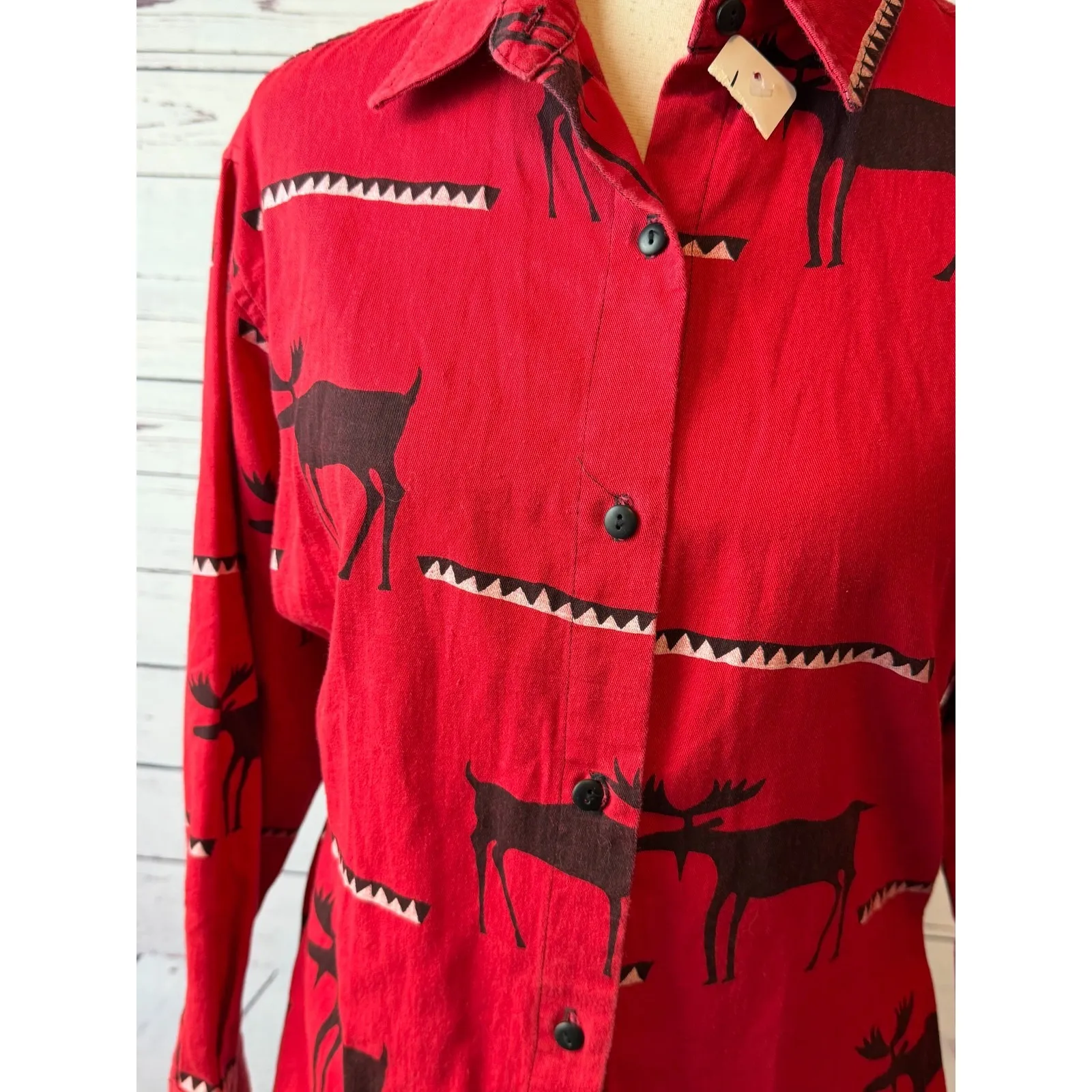 Rancho Deluxe Western shirt R D Small Womens Vintage Aztec Cowgirl Red Moose USA - Image 11