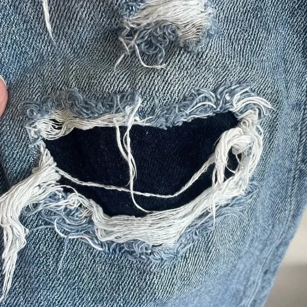 KANCAN Heavily Distressed Boyfriend Jeans Crop Size 7 27ā (Actual 31ā) Patch 084 Blue - Image 5