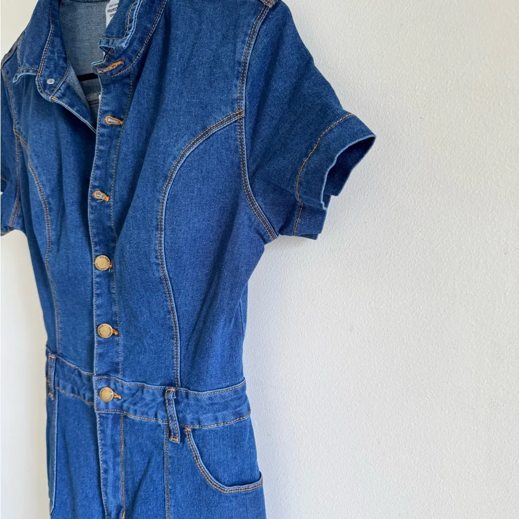 Denim Jumpsuit flair retro cowgirl western Y2K woman’s sz 8 Blue - Image 4