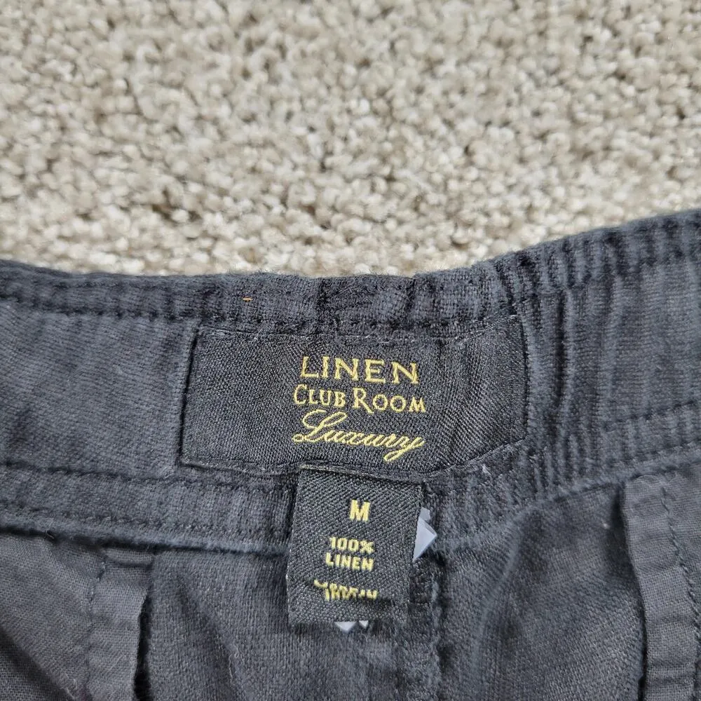 Club Room Luxury Womens Linen Pants XL Black Drawstring Straight Leg Pockets - Image 4
