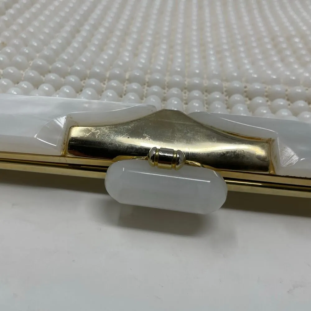 Vintage La Regale White Plastic Pearl Beaded Handbag Purse 60s Regency MCM - Image 8