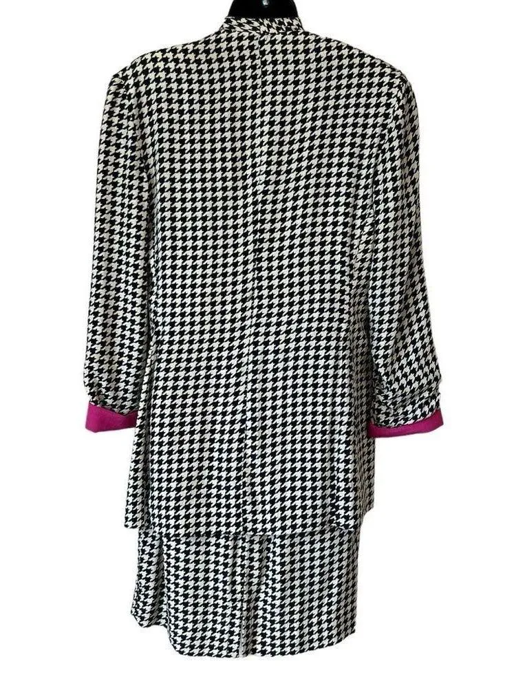 Vintage 80’s Platinum Dorothy Schoelen Retro Houndstooth 2PC Skirt Suit Black Size M - Image 16