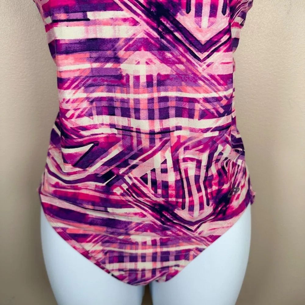 Champion Swimsuit Medium 8-10 One Piece Bathing Suit Purple Pink White Womens - Image 9