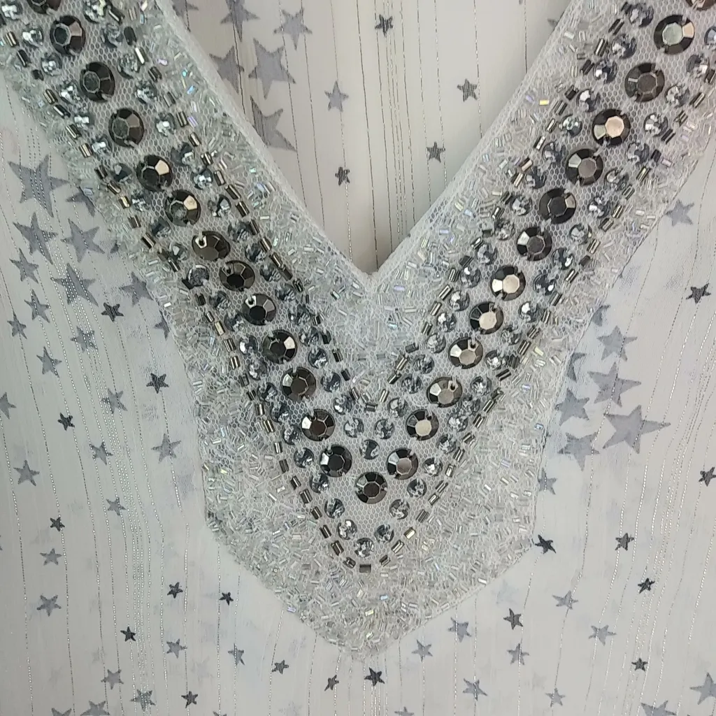 Studio Y L Whimseygoth White Silver Stars Beaded Top - Image 8
