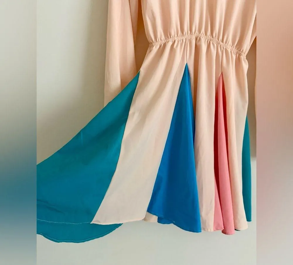 Sugarfox Colorblock Skater Style Dress Twirl Skirt Long Sleeve Size S Orange - Image 6