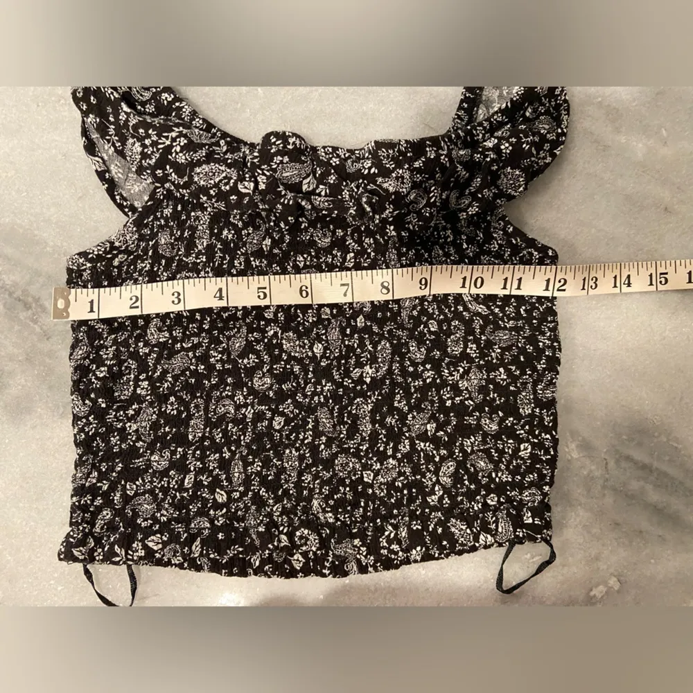 Pink Rose Size L Black White Paisley Bandana Print Smocked Crop Top Tank Ruffle - Image 8